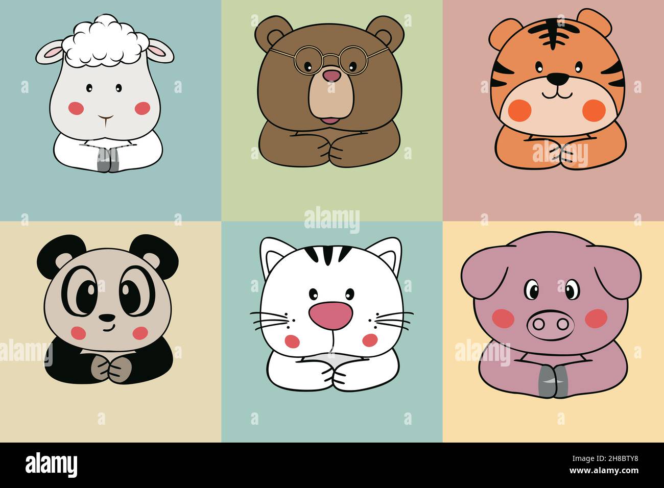 Set cute cartoon baby animals heads. Vector illustration Stock Vector ...