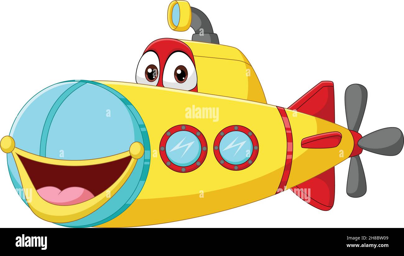 Cartoon smiling yellow submarine character Stock Vector