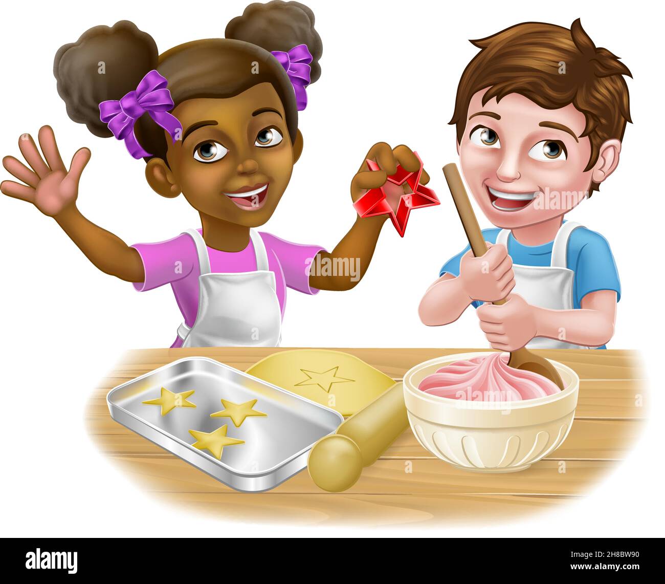 Girl and Boy Cartoon Child Chef Cook Kids Stock Vector