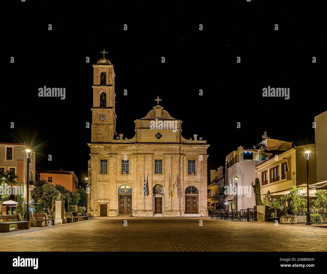 Presentation of the Virgin Mary Metropolitan Church, a Greek Orthodox cathedral at the Athinagora Square in the old town of Chania, Greece, October 14 Stock Photo