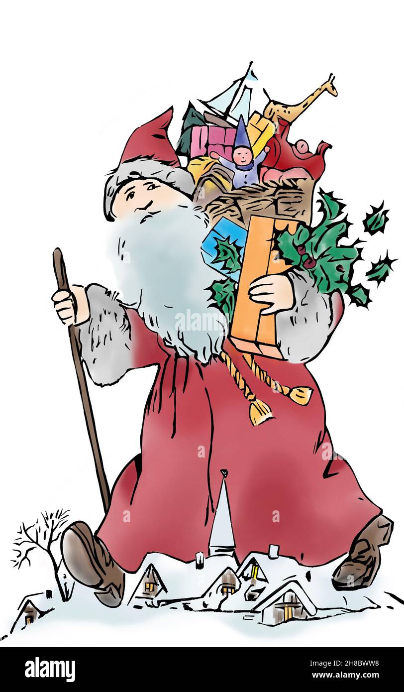 Vintage Santa Clause Watercolor Illustration Stock Photo