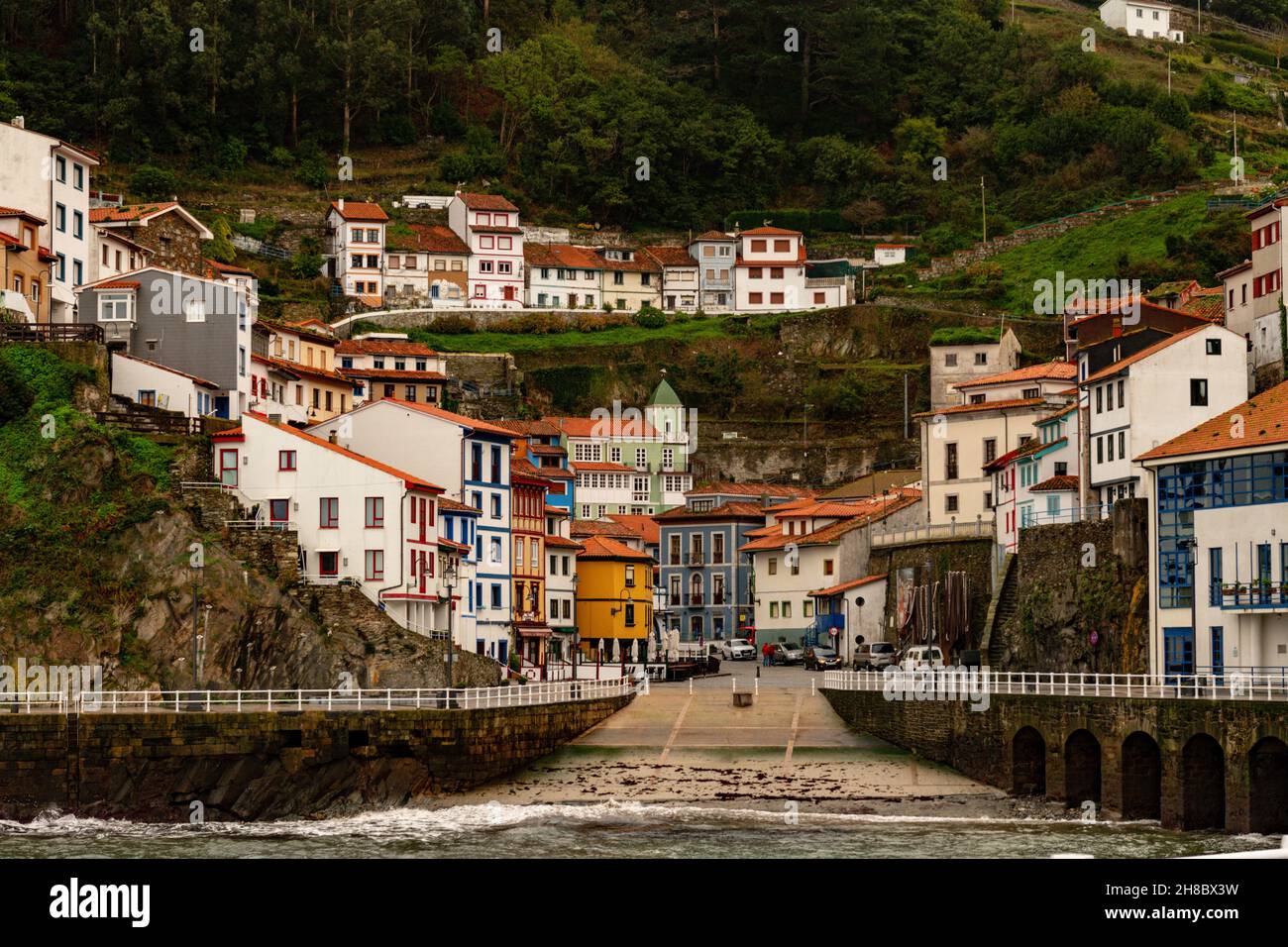 Port and town of Cudillero in Asturias. Stock Photo