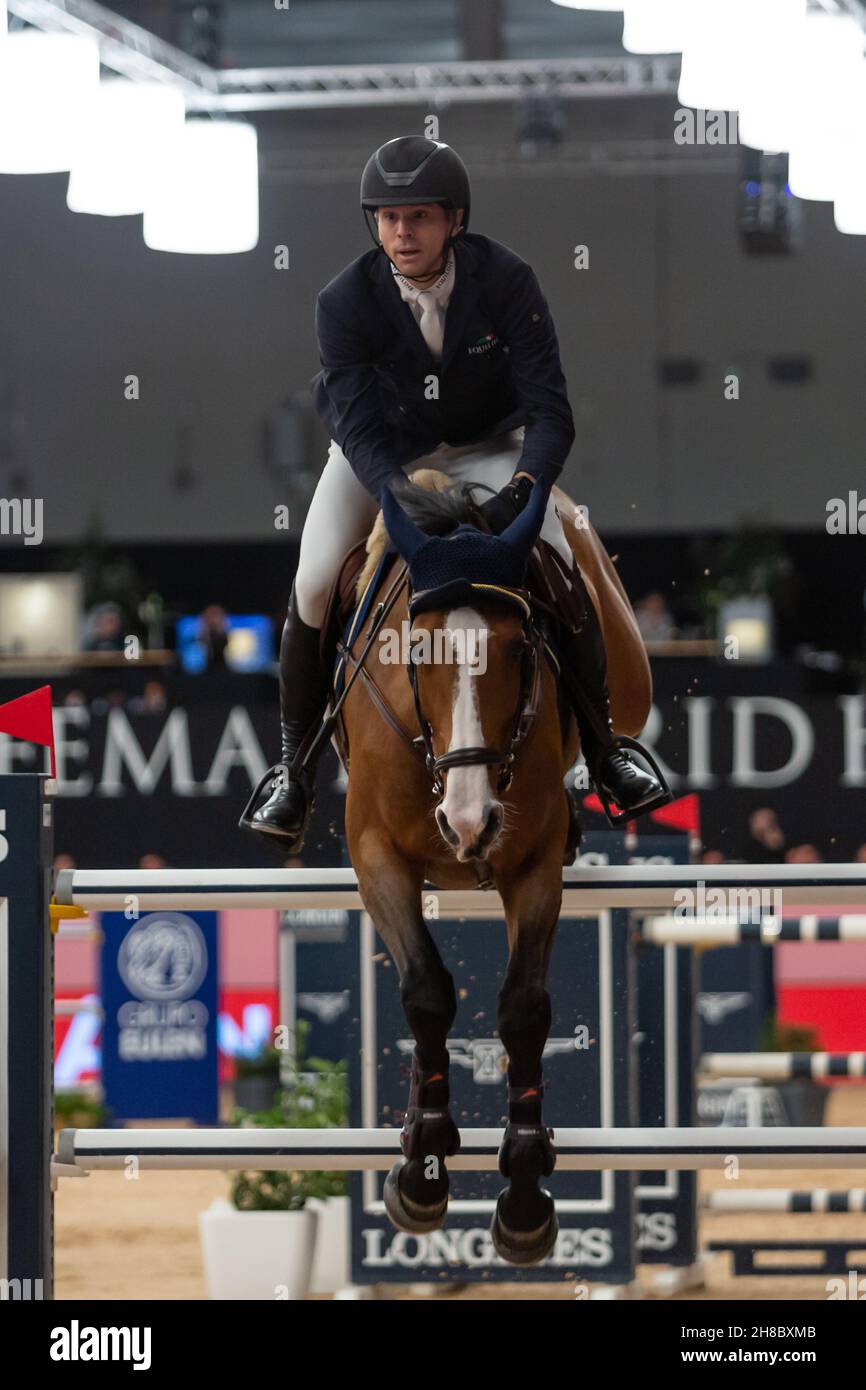 Madrid, Spain. 28th Nov, 2021. Oliver Lazarus during FEI Dressage World Cup Short Grand Prix Grupo Eulen Trophy at Ifema Madrid Horse Week celebrated in Madrid. Nov 26th 2021 (Photo by Juan Carlos García Mate/Pacific Press) Credit: Pacific Press Media Production Corp./Alamy Live News Stock Photo