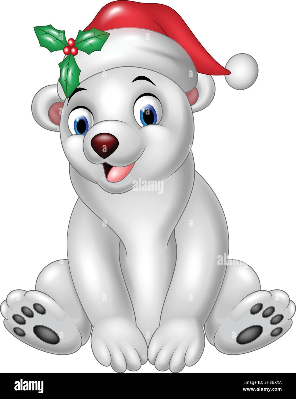 Cute Polar Bear In Santa Hat Sitting Stock Vector Image And Art Alamy 