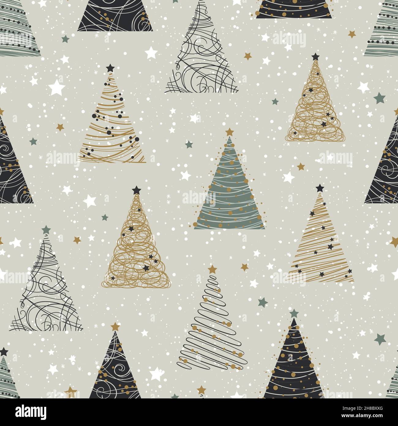 Elegant Christmas Trees seamless pattern, hand drawn, luxury, geomtrical, great for invitations, cards, designs, decorating - vector design Stock Vector