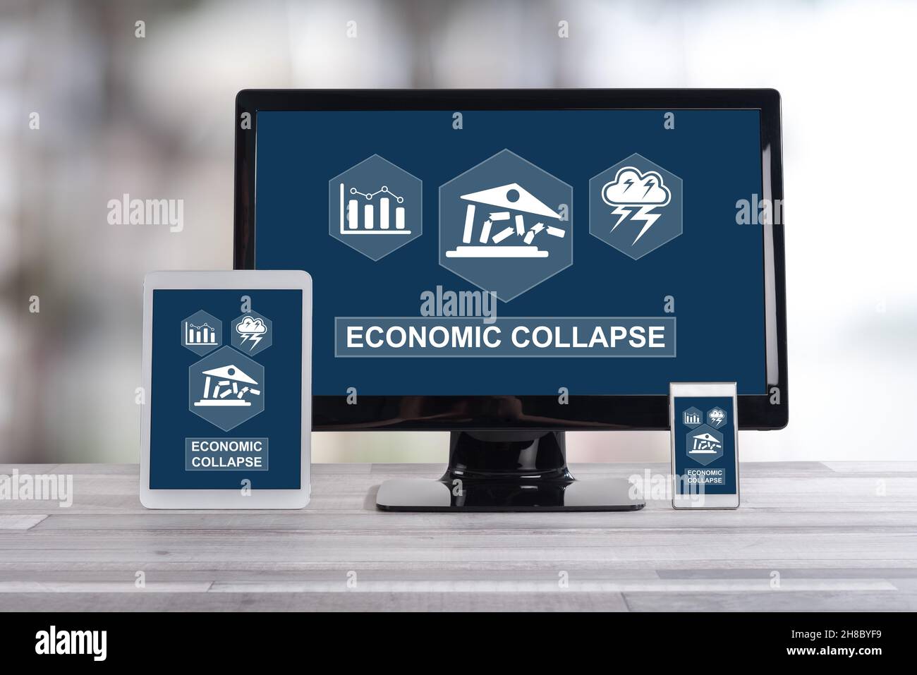 Economic collapse concept shown on different information technology ...