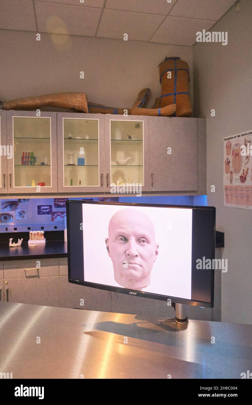 The forensic lab where the museum used AI to recreate the different ages of George Washington. At President George Washington's estate home, Mount Ver Stock Photo