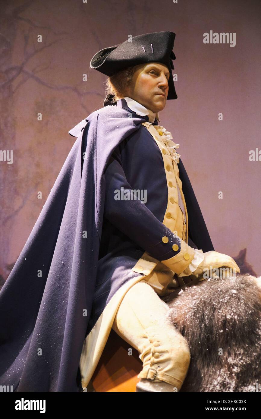 General Washington, age 45, during the revolutionary war against the British in the winter. At President George Washington's estate home, Mount Vernon Stock Photo