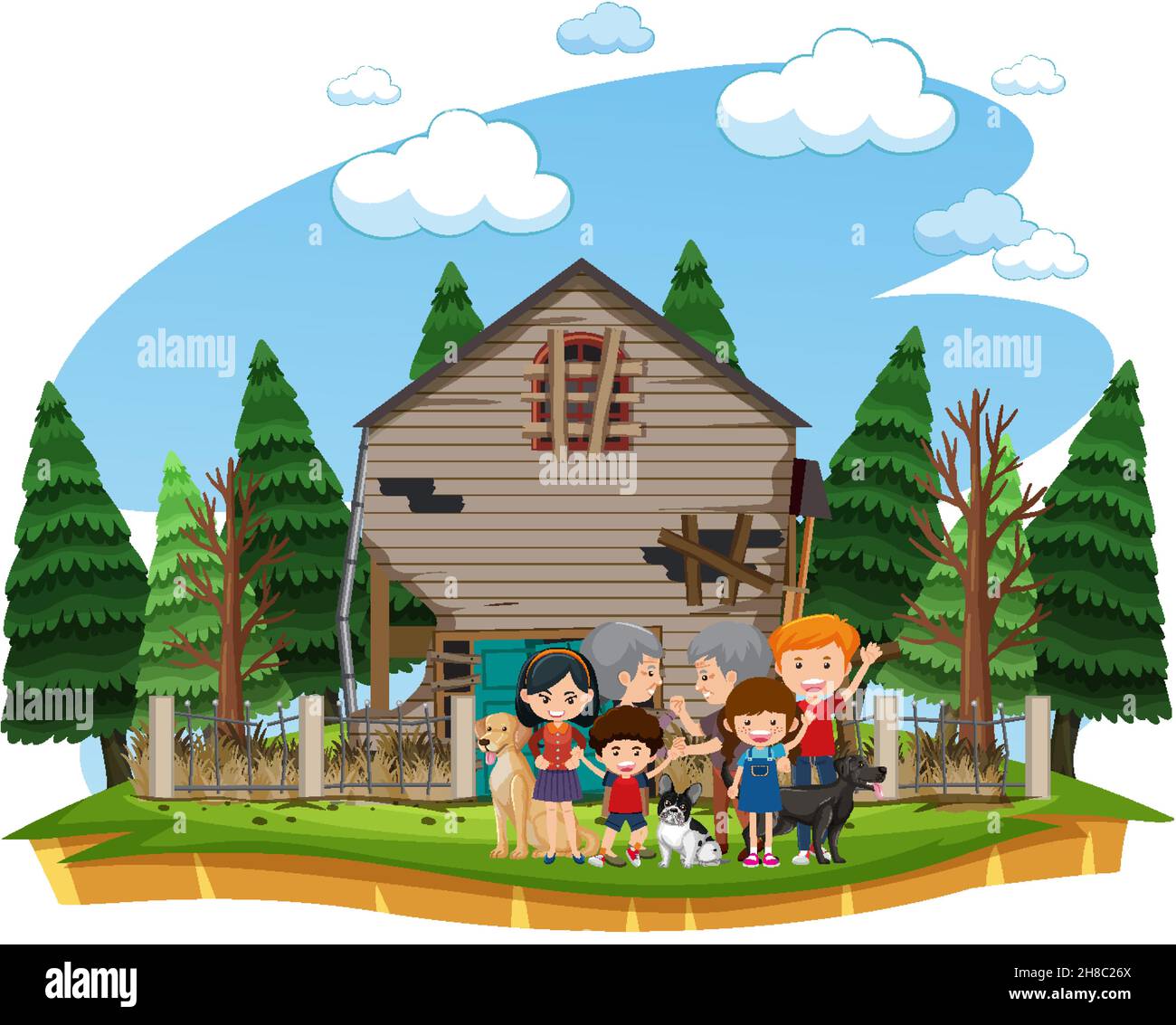 Happy family in front of the house illustration Stock Vector Image ...