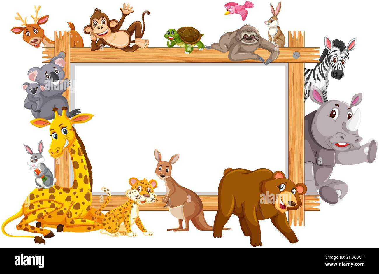 Empty wooden frame with various wild animals illustration Stock Vector ...