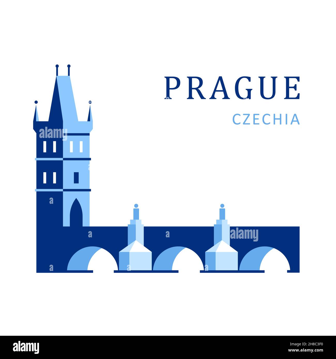 Color image of the sights of Prague Czech Republic Charles Bridge in a flat style. Stock Vector