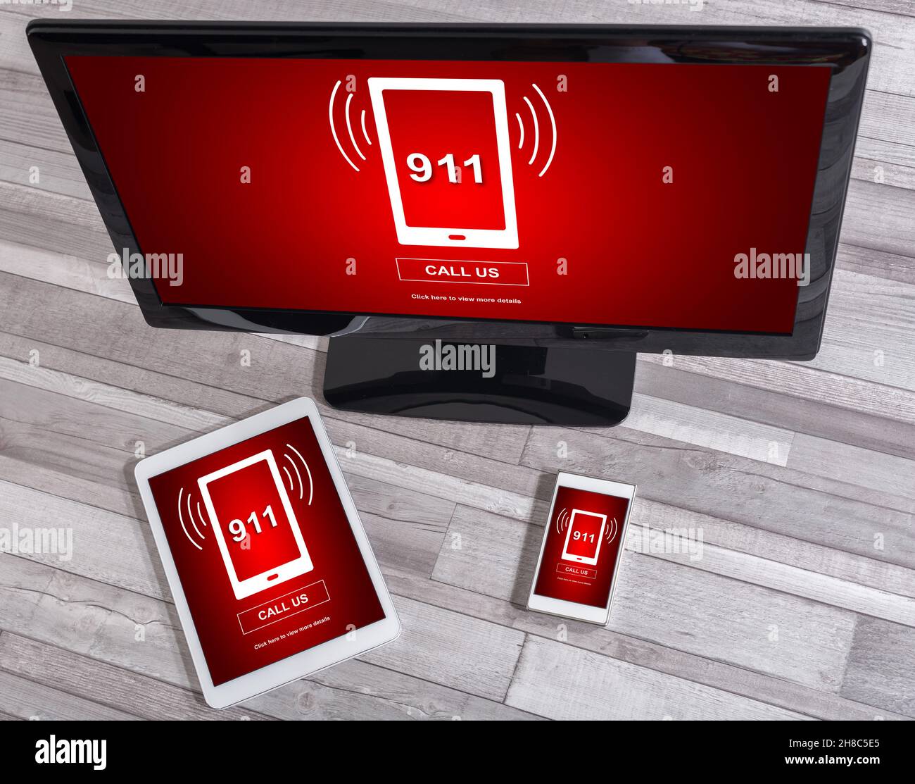 Emergency concept shown on different information technology devices Stock Photo