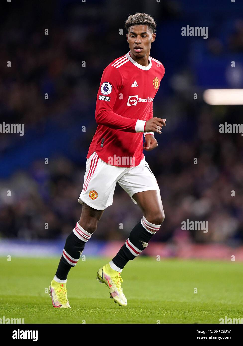 Manchester United's Marcus Rashford in action during the Premier League  match at Stamford Bridge, London. Picture date: Sunday November 28, 2021  Stock Photo - Alamy