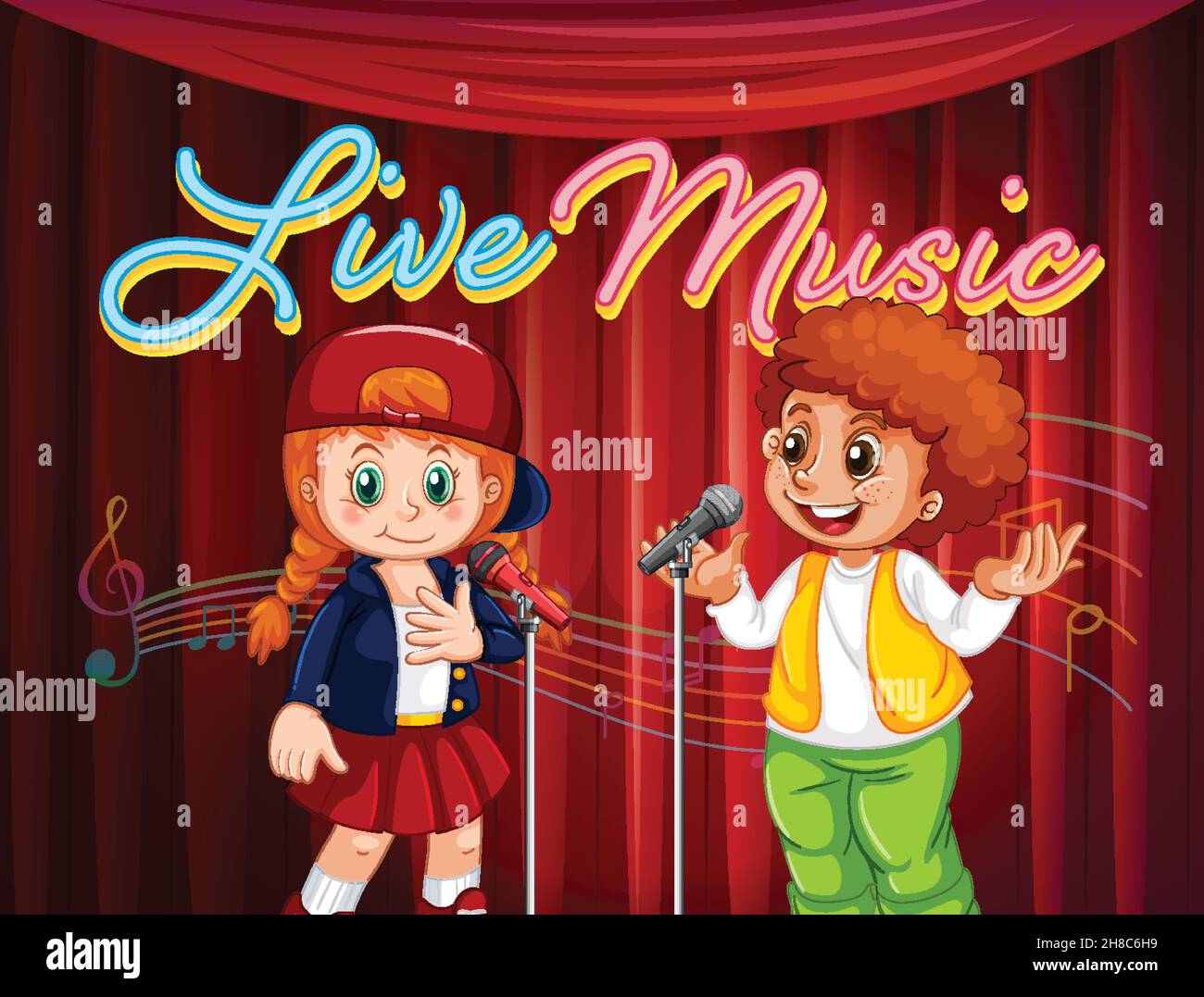 Children performing singing on stage illustration Stock Vector