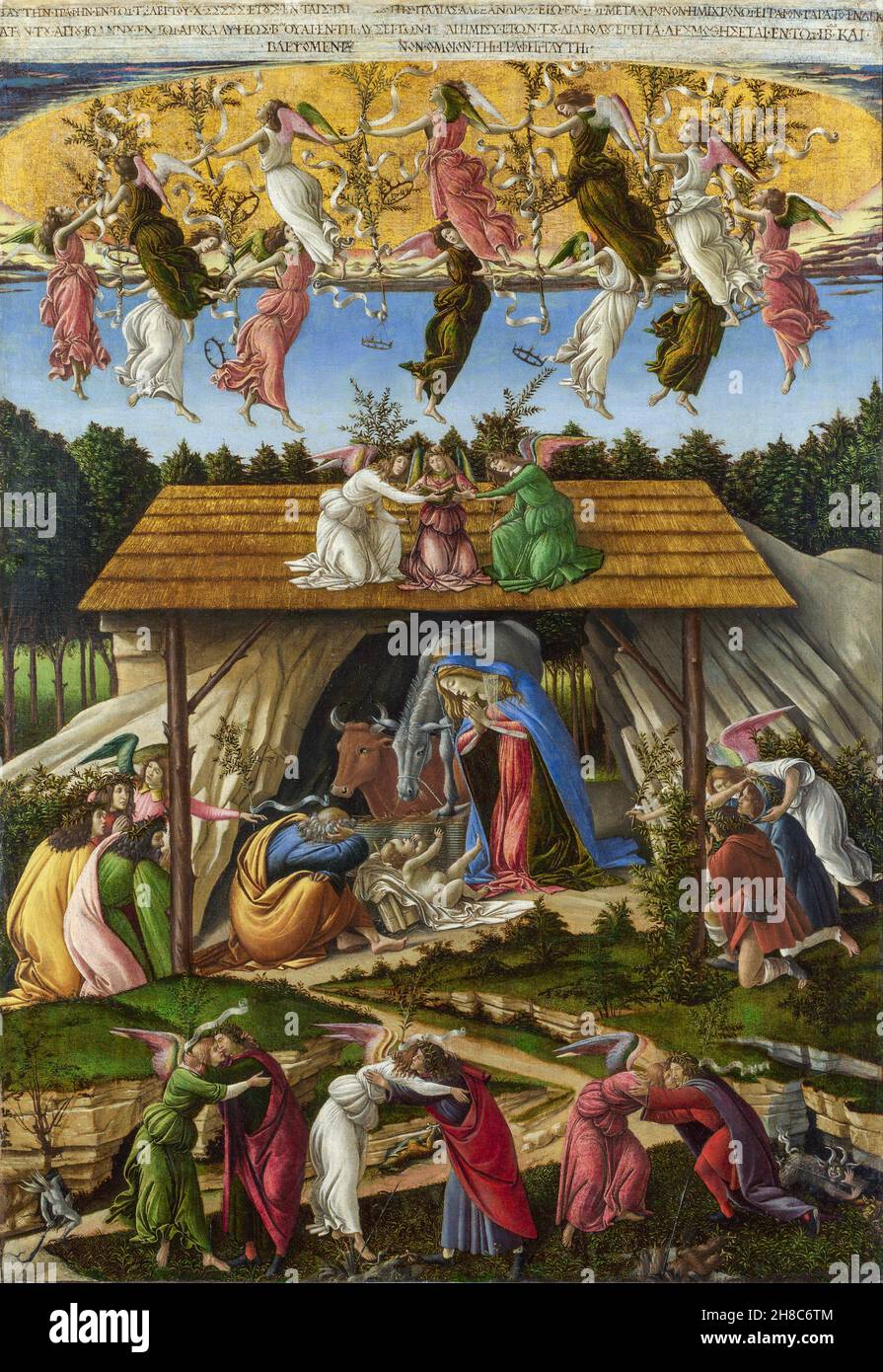 Sandro Botticelli, Mystic Nativity, 1500, oil on canvas, National Gallery, London, United Kingdom. Stock Photo