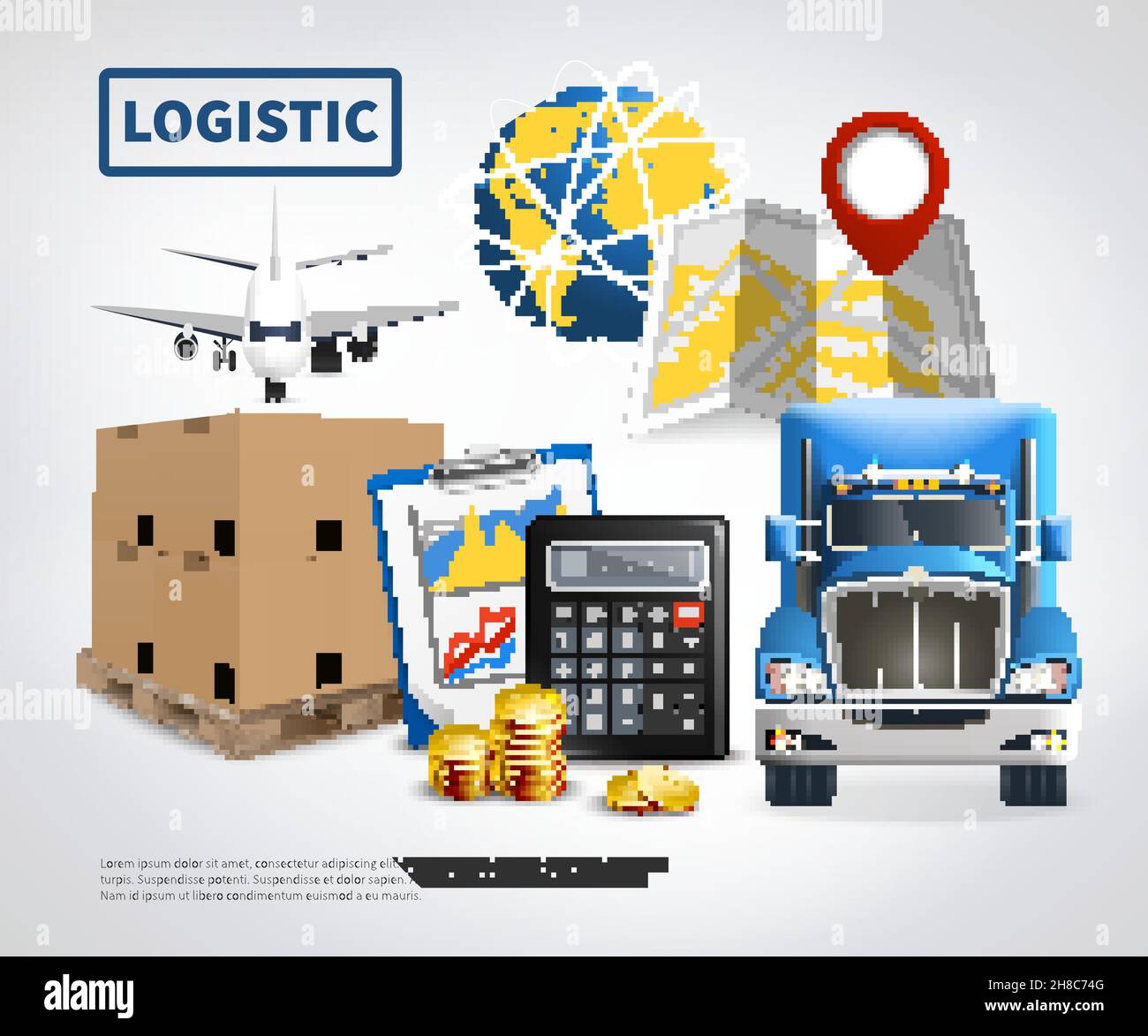 Logistic colored poster or flyer with vehicles for shipping delivery and transportation vector illustration Stock Vector
