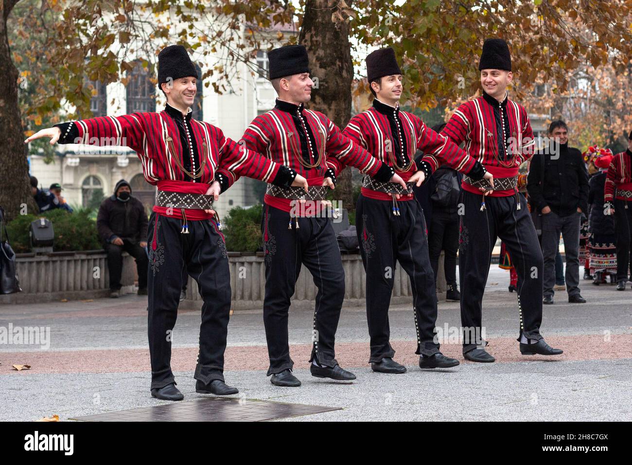 Plovdiv, Bulgaria - November 26, 2021: Young wine parade in the Old