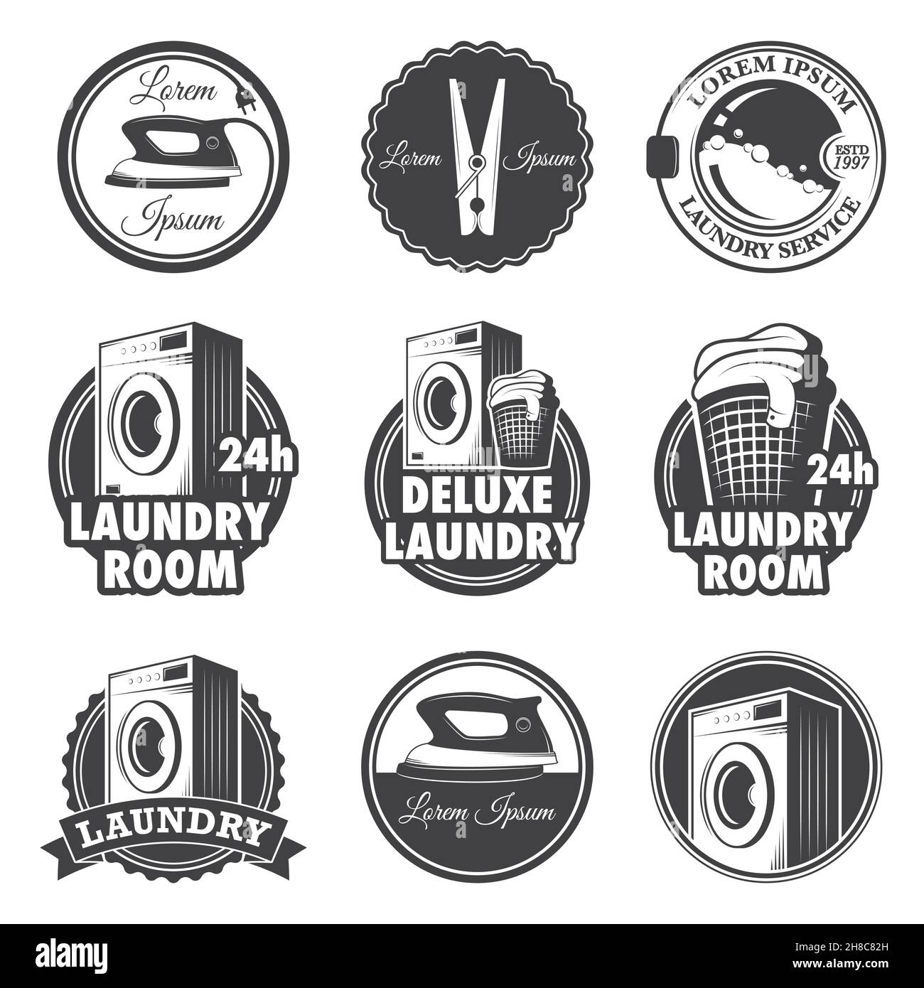 Set of vintage laundry emblems, labels and designed elements. Stock Vector