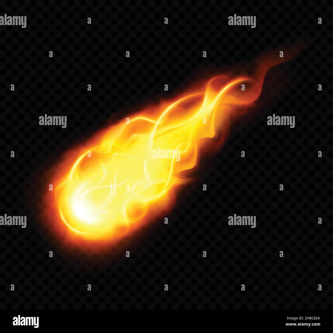 Fireball realistic poster with burning yellow flying astronomical object on black background vector illustration Stock Vector