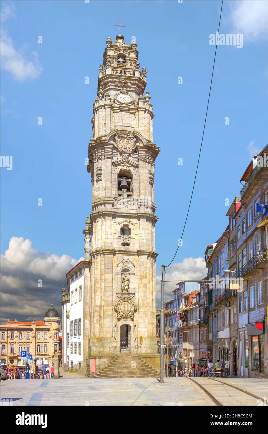 Bell tower of the Clerigos Church orTorre dos Clerigos. Porto, Portugal Stock Photo