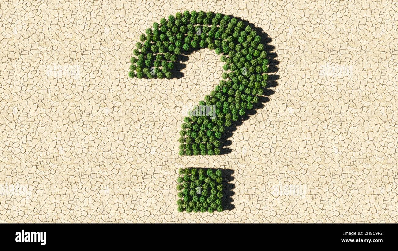 Concept or conceptual group of green forest tree on dry ground