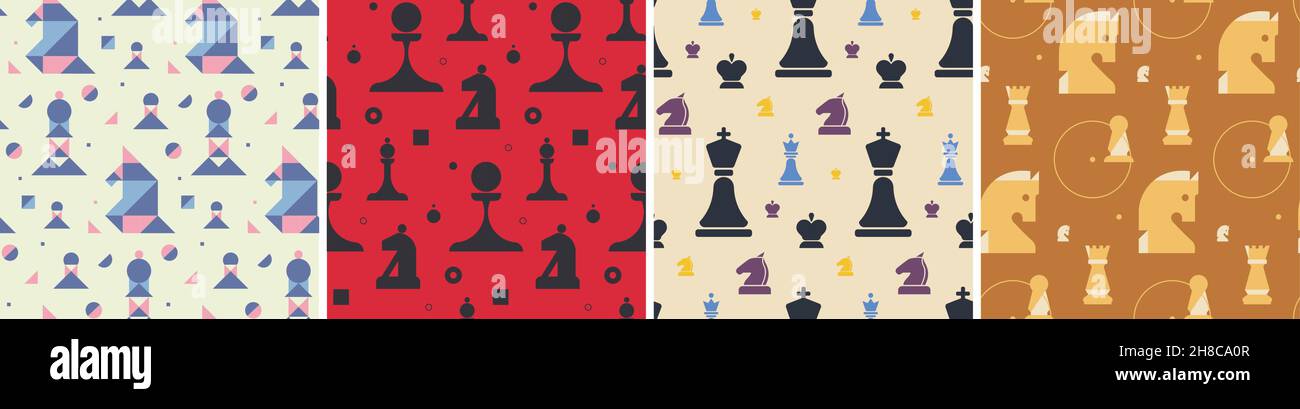 Set of chess seamless patterns. Textures with different elements in ...