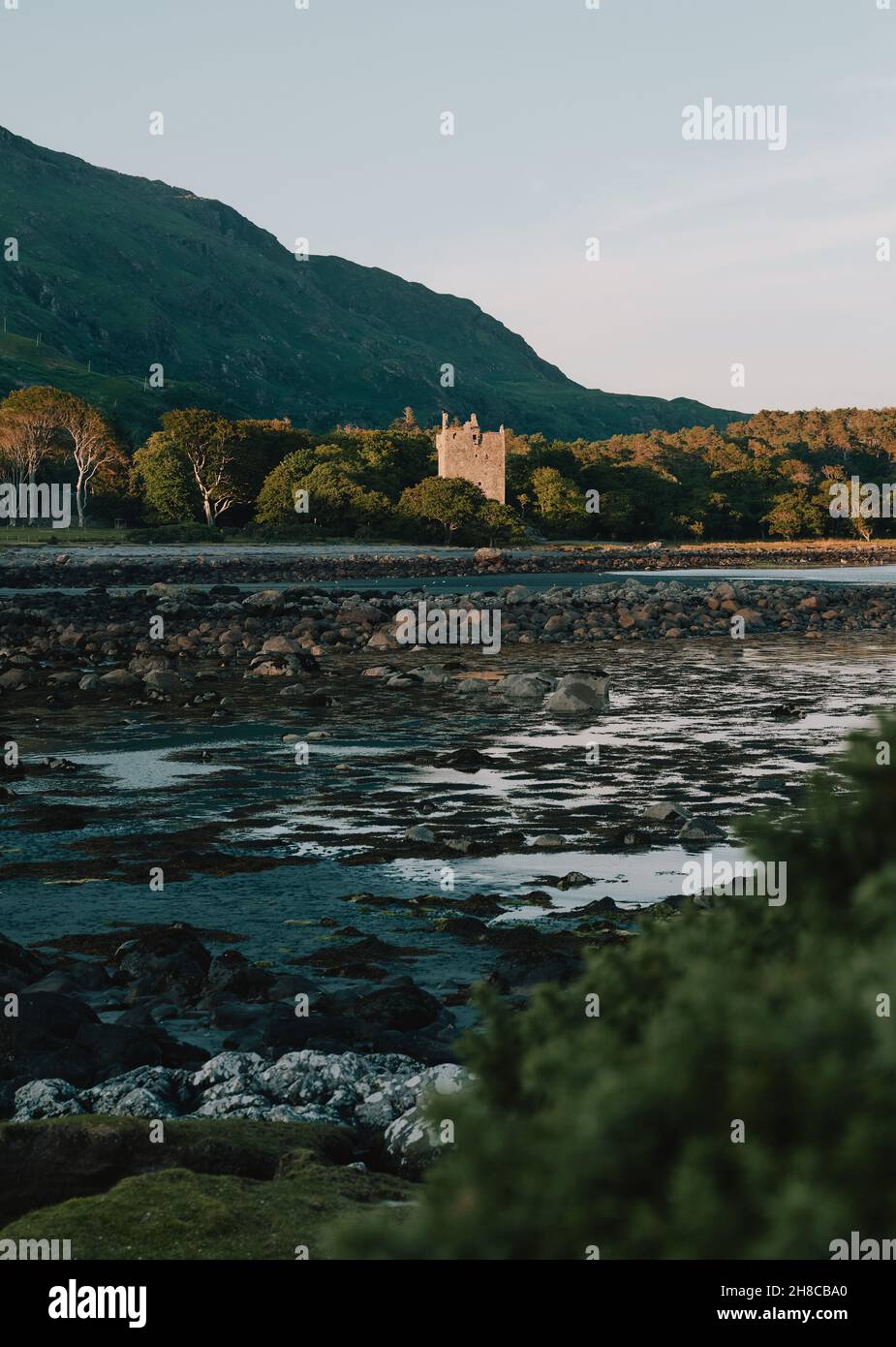 Moy Castle ruins at dusk in Lochbuie on the Isle of Mull, Inner