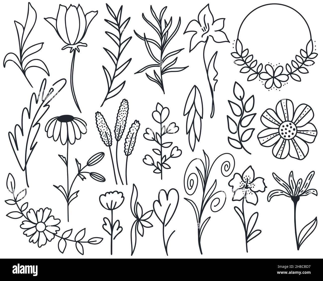 Flower doodle set vector illustration Stock Vector