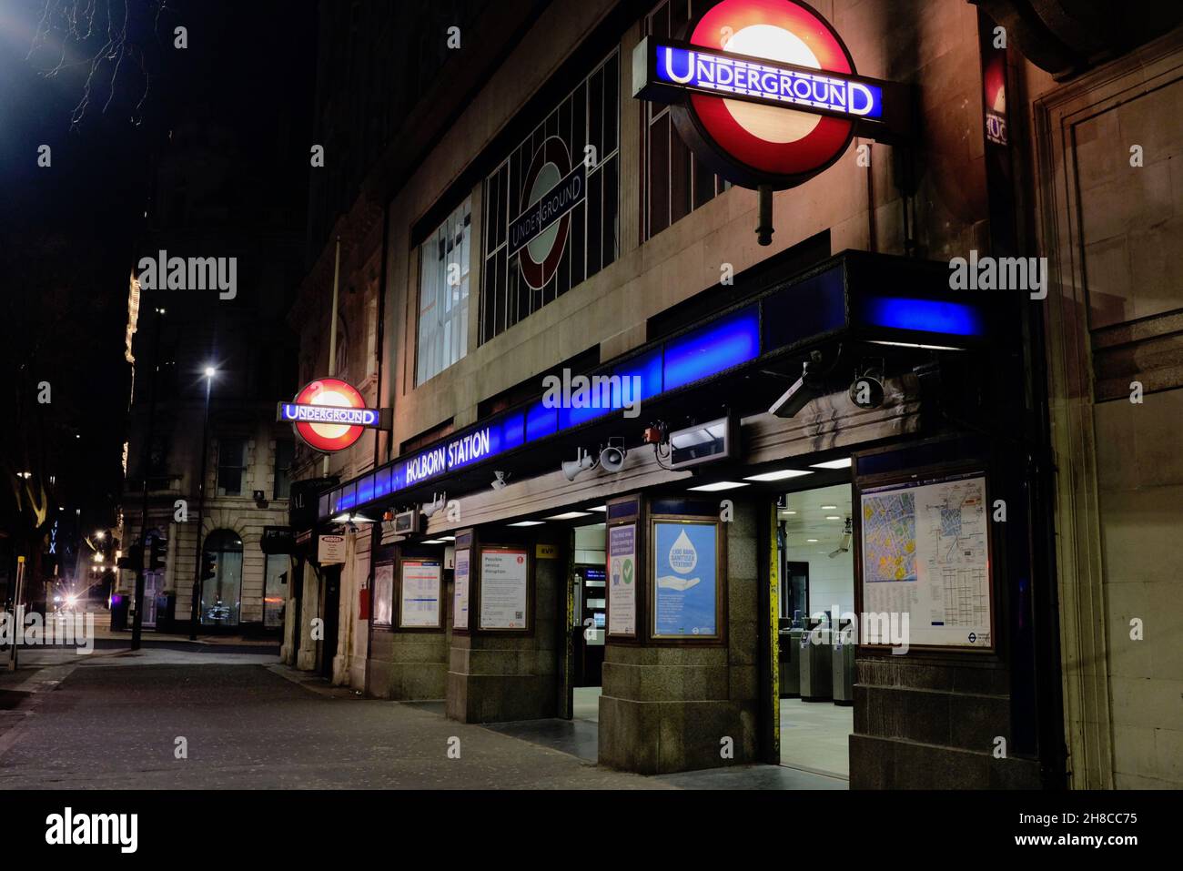 A deserted Holborn underground station during the Coronavirus pandemic lockdown, London Stock Photo