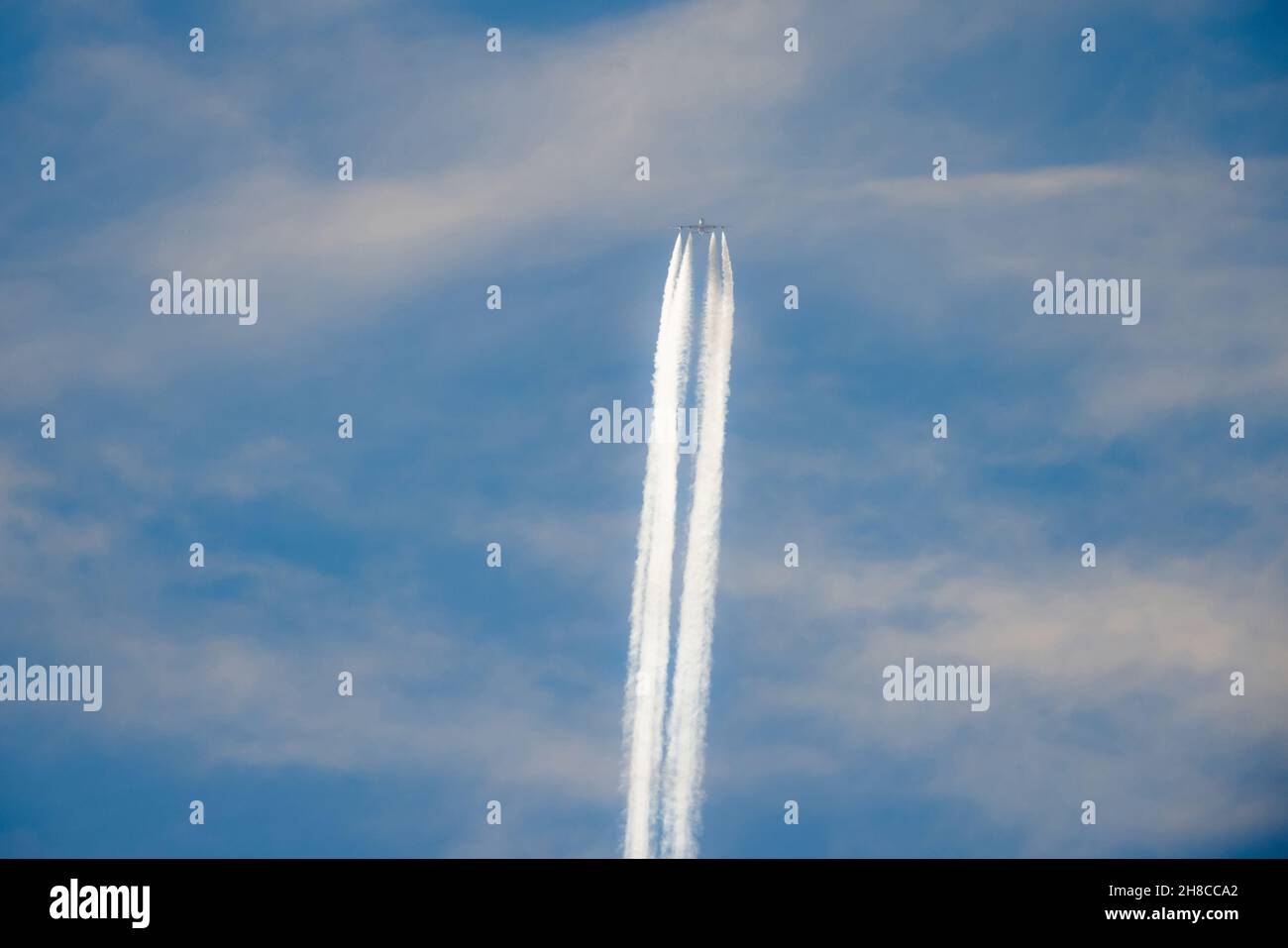 Boeing Airbus A 380 with contrails, Germany Stock Photo