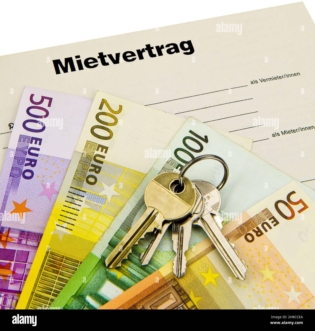rental agreement with Euro bills and buch of keys, Germany Stock Photo