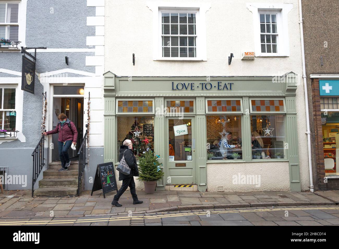 Customers inside Love to eat restaurant in Conwy, Wales. Stock Photo