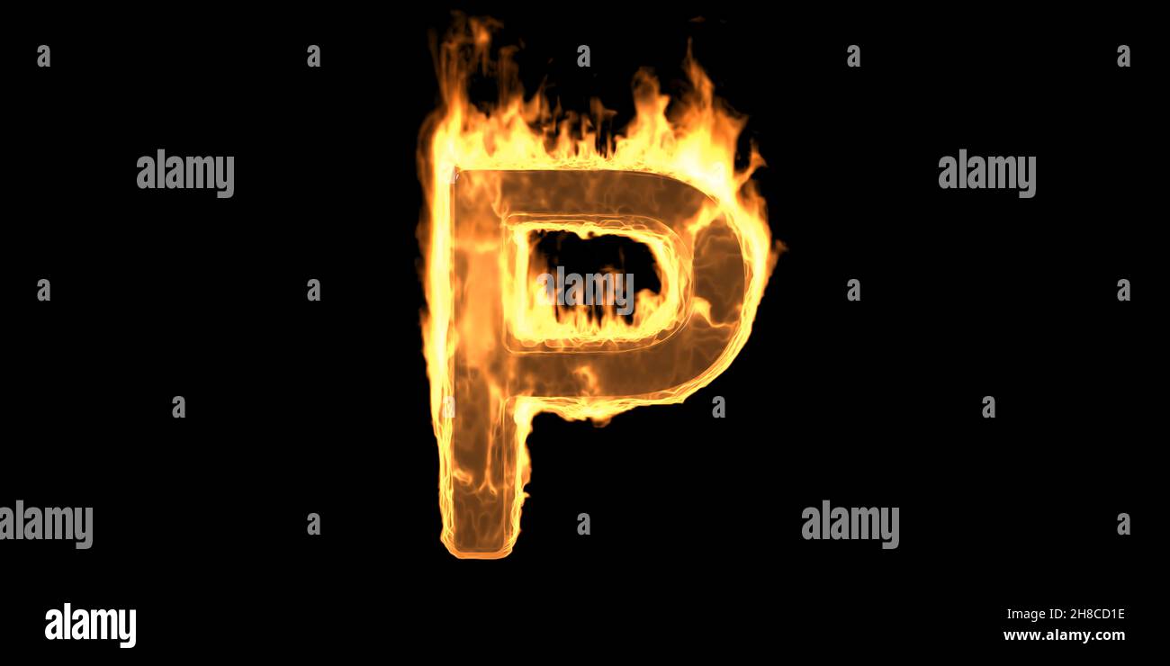 Fire alphabet letter P, flaming burn font. Burning flame text with ...