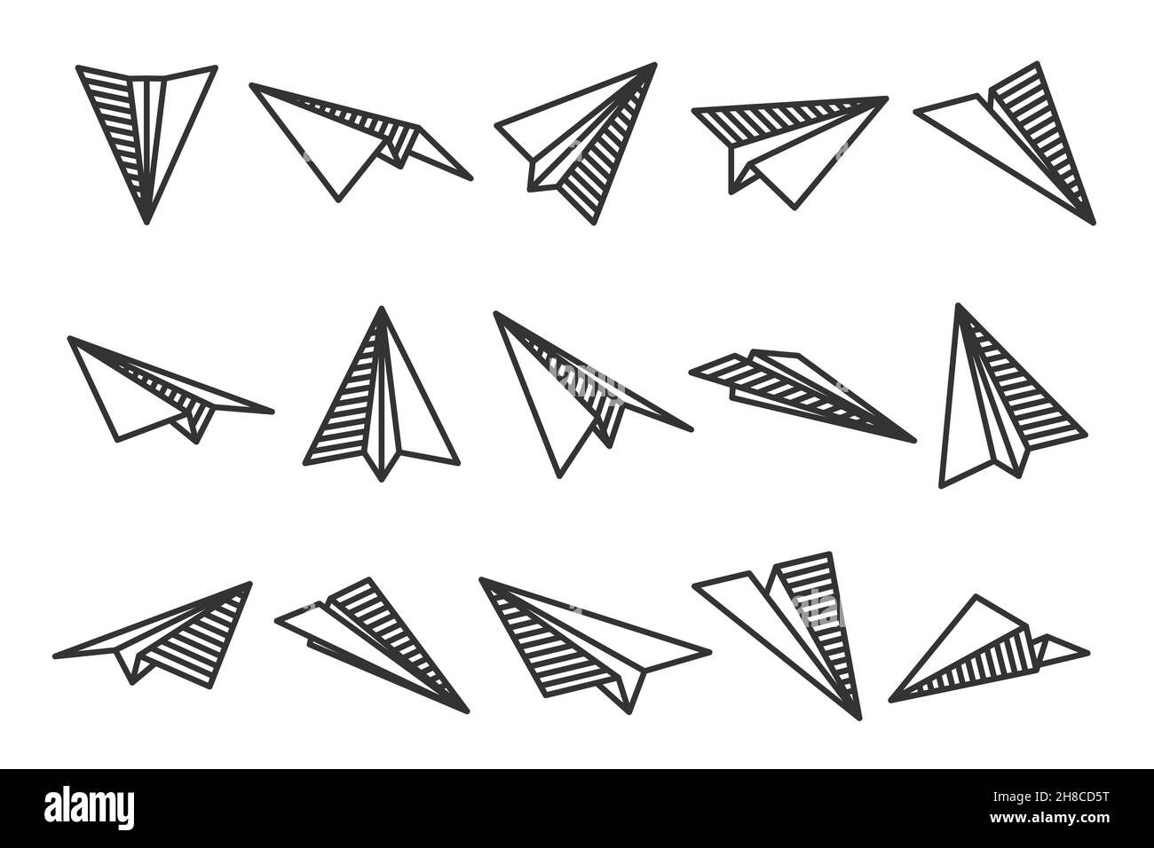 Various hand drawn paper planes. Black doodle airplanes. Aircraft icon ...