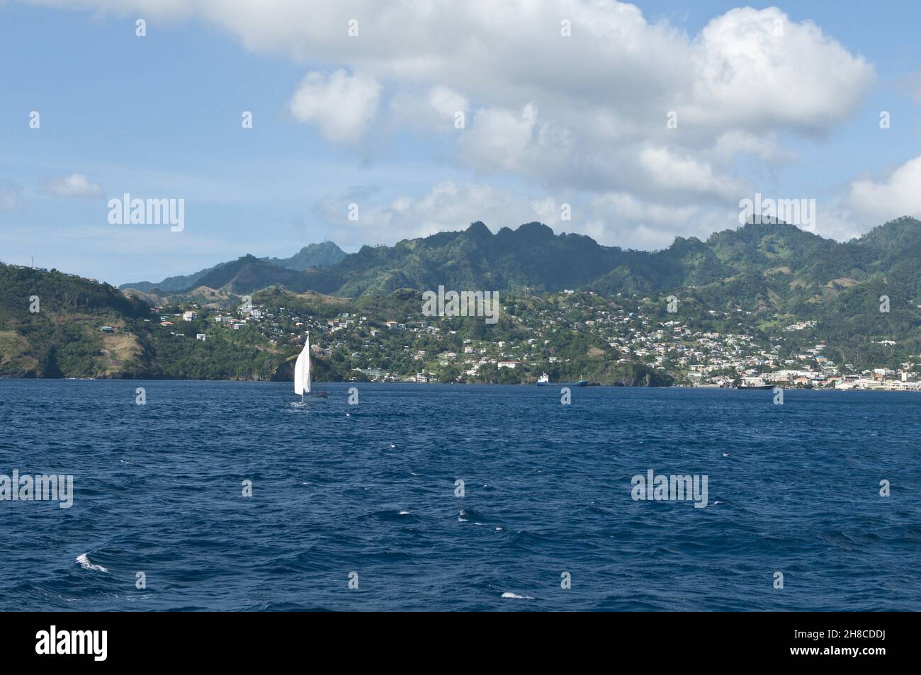 view of Kingstown Harbour from the sea, Saint Vincent and the Grenadines, Kingstown Stock Photo