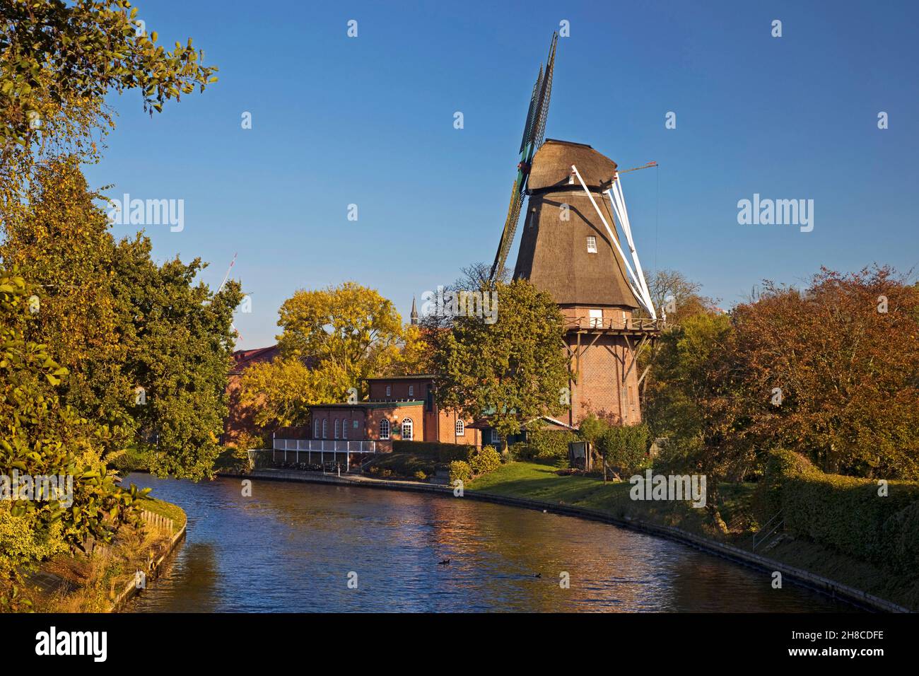 win mill at Knockster Tief, Germany, Lower Saxony, East Frisia, Hinte Stock Photo