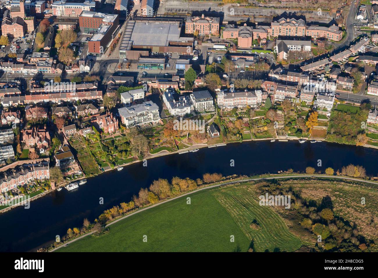 An aerial view of the River Dee, Chester, north West England, UK Stock Photo
