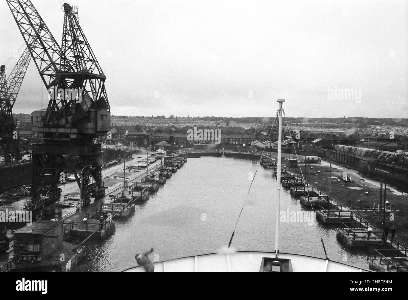 Birkenhead Drydock looking forwards from a ship in the entrance to