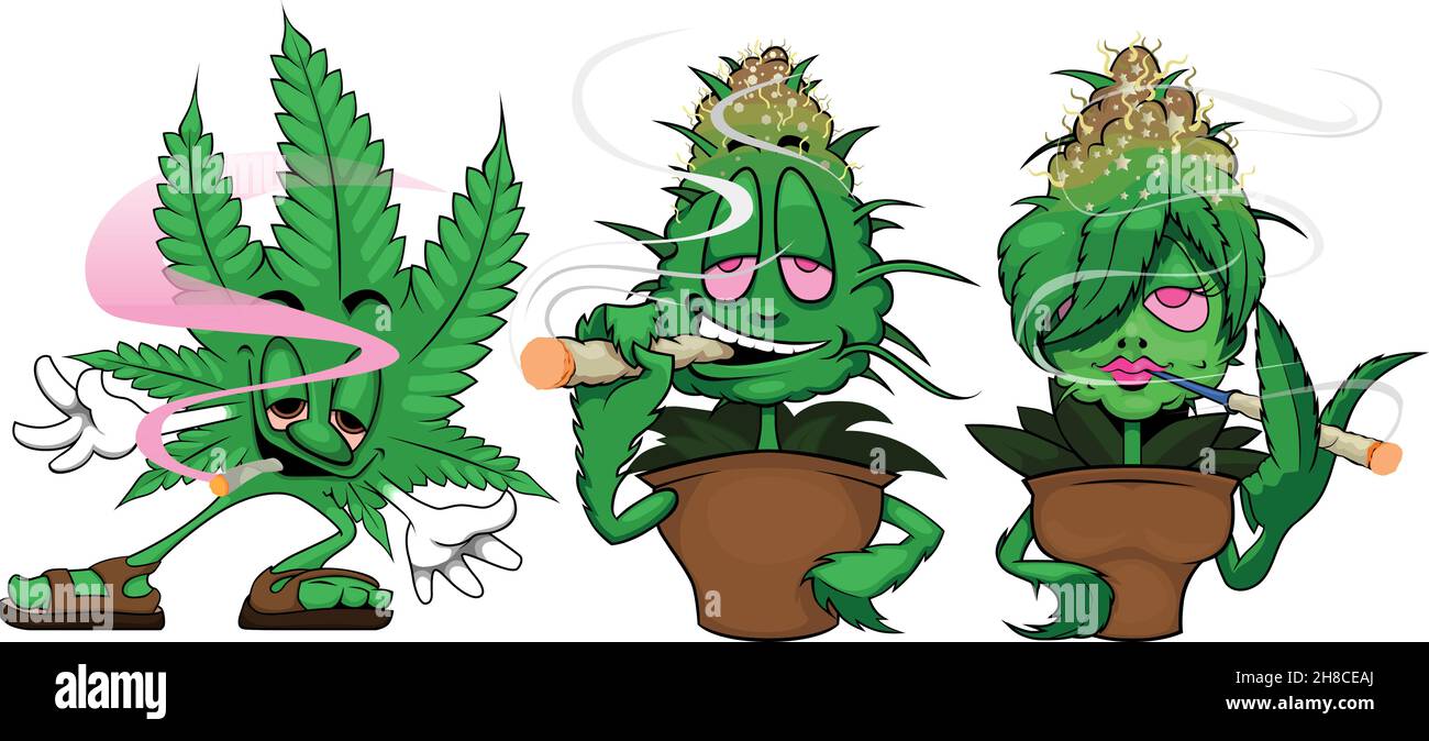 A cool relaxed marijuna leaf cartoon mascot. Stock Vector