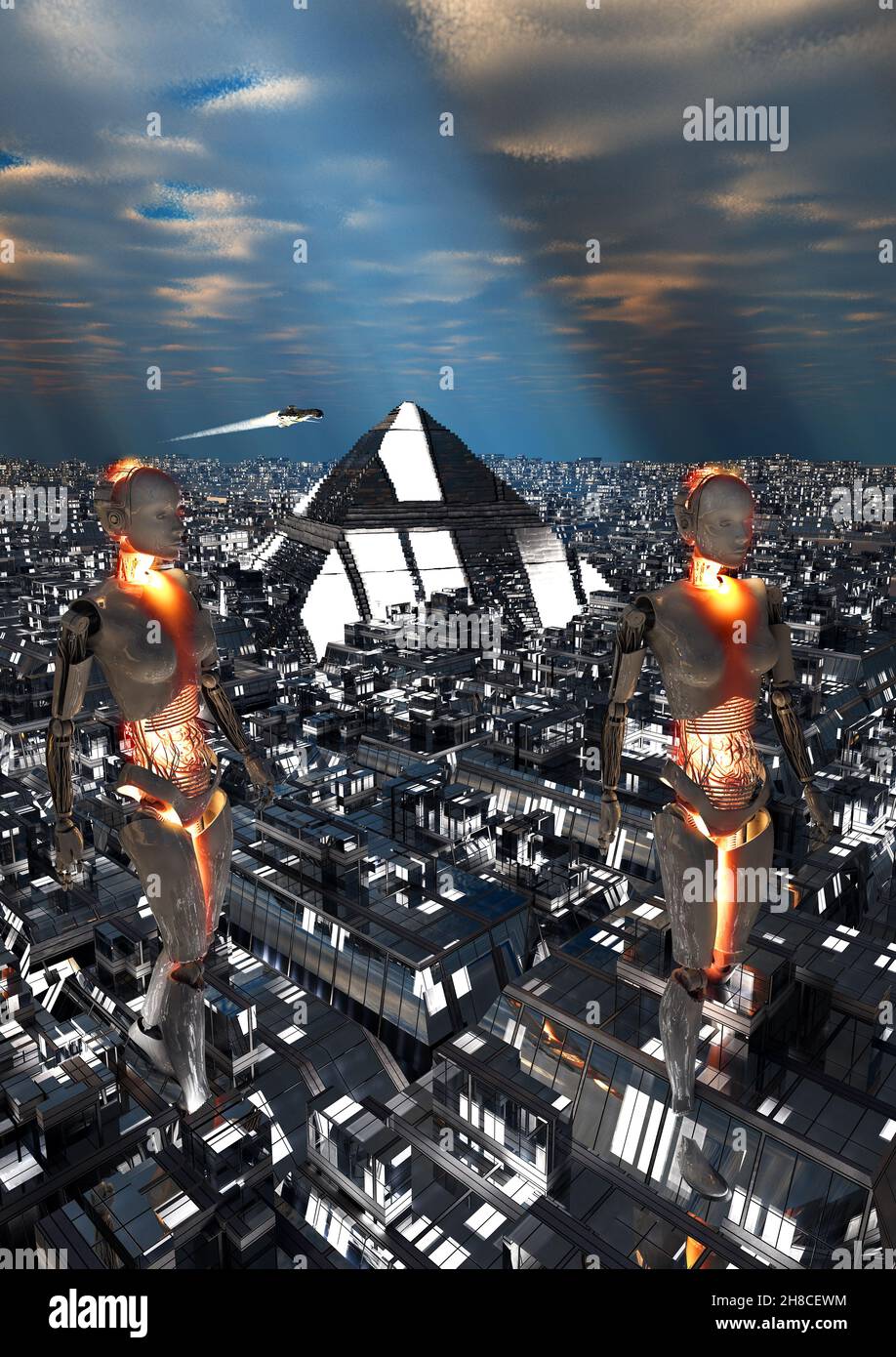 Pyramid City Run By Androids Stock Photo