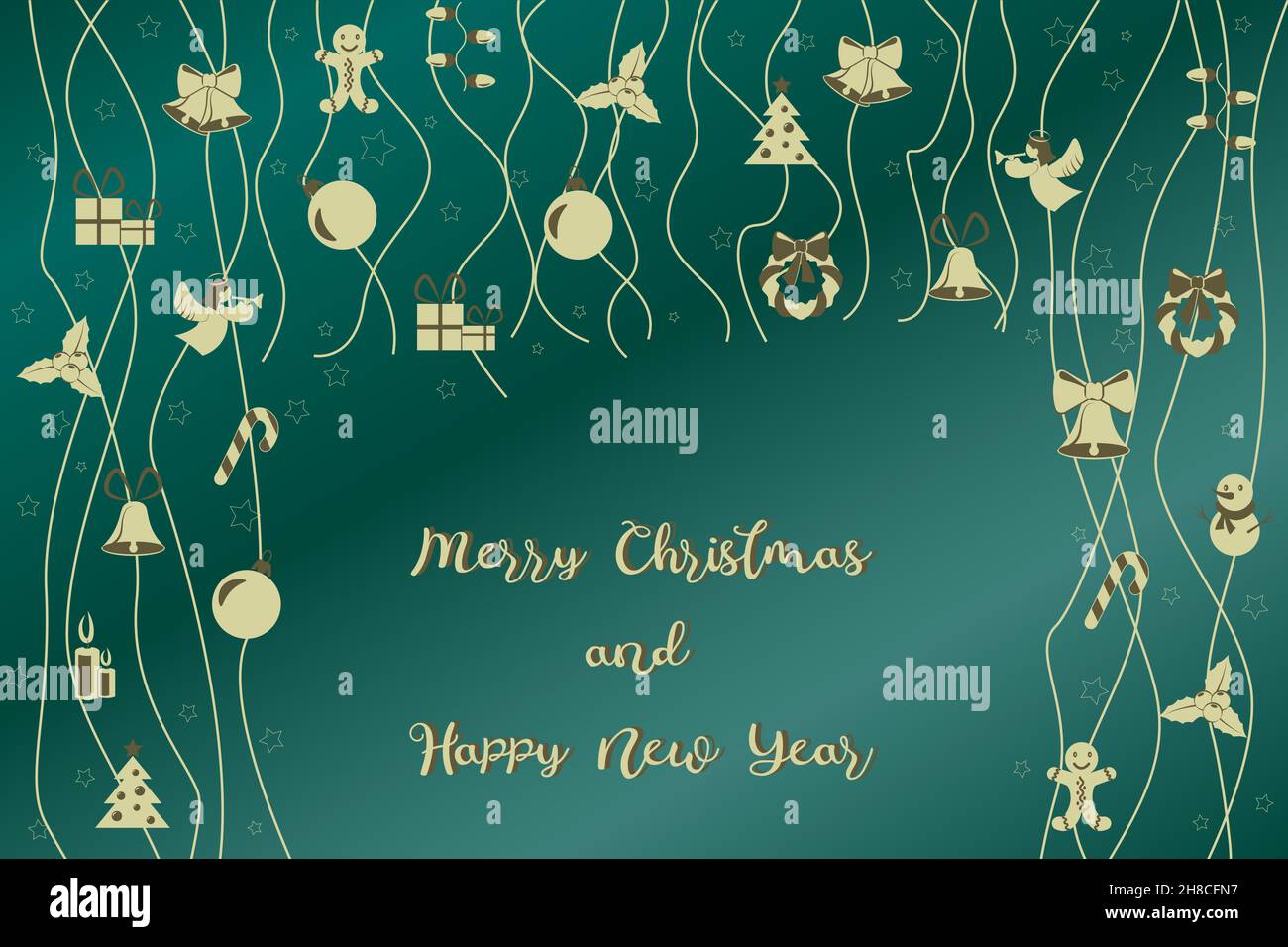 Merry Christmas and Happy New Year greeting card with lettering and