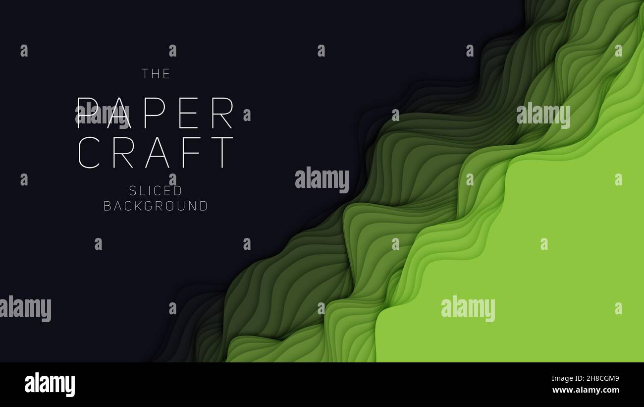 Green paper layers. 3D abstract gradient papercut. Colorful origami ...