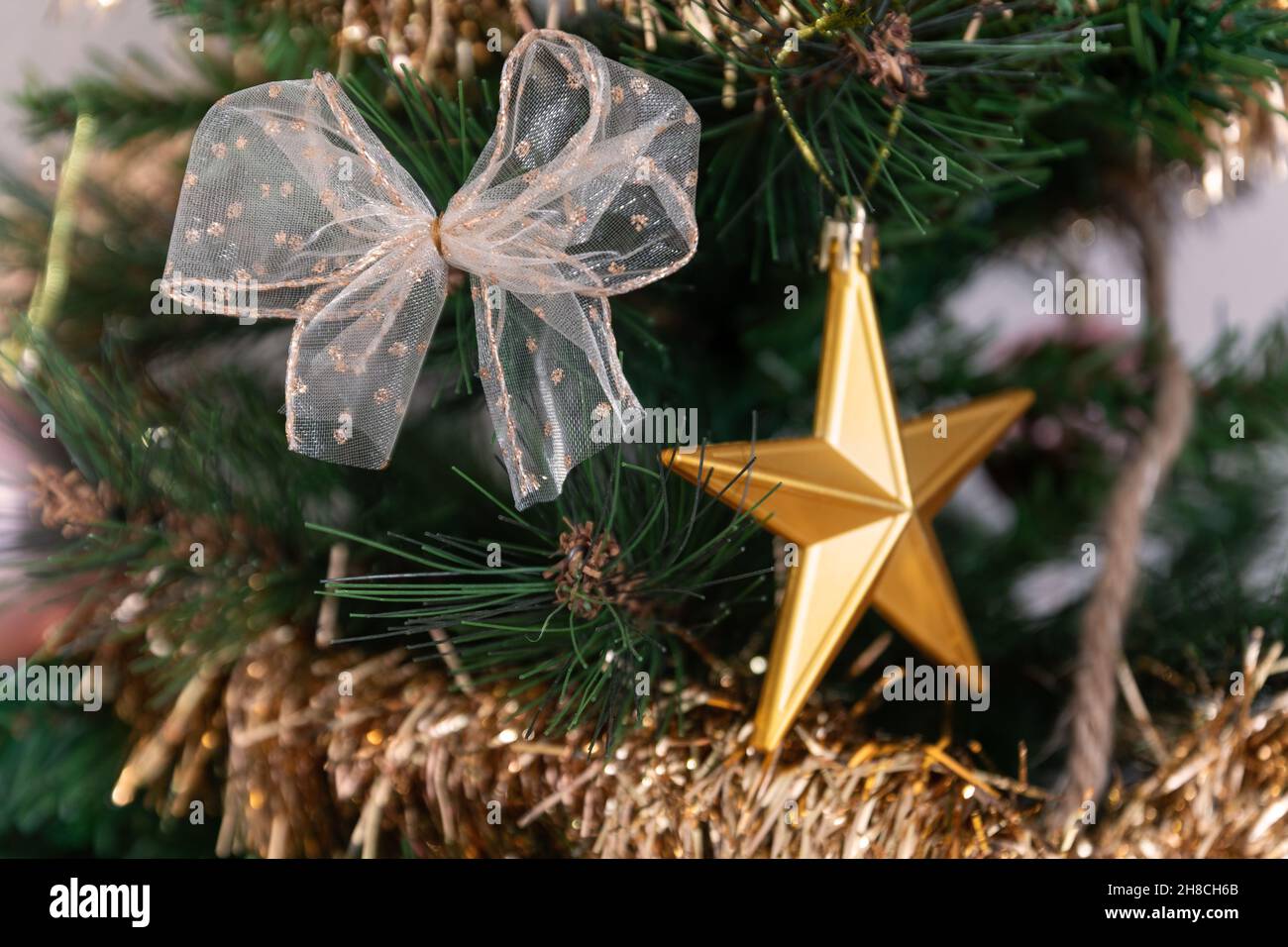 Close up of a Christmas tree with decoration Stock Photo - Alamy