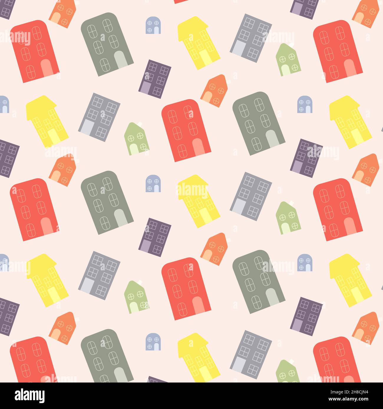 Simple seamless pattern with colorful houses at different angles Stock Vector