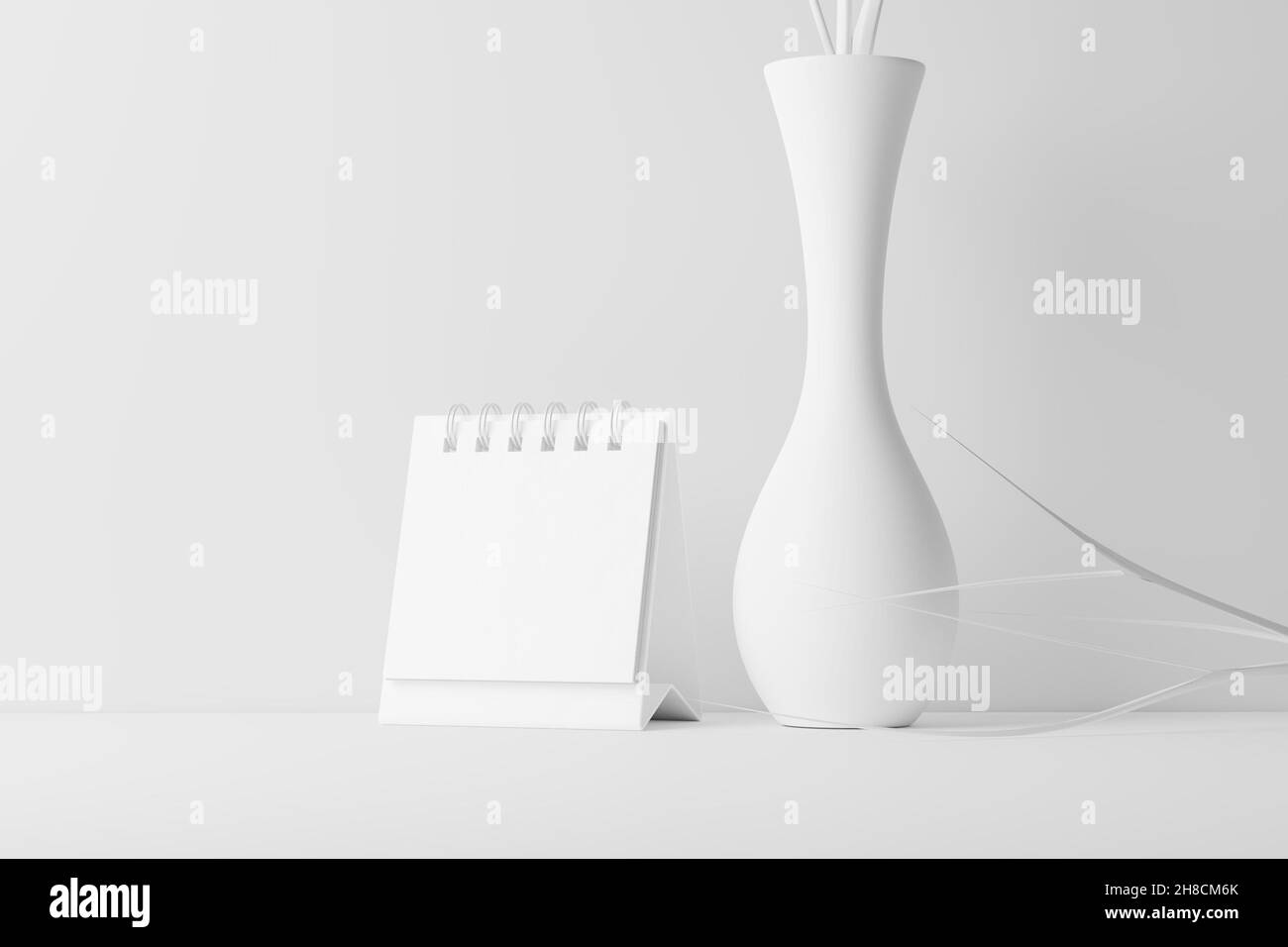 Mini Desk Calendar White Blank 3D Rendering Mockup Stock Photo