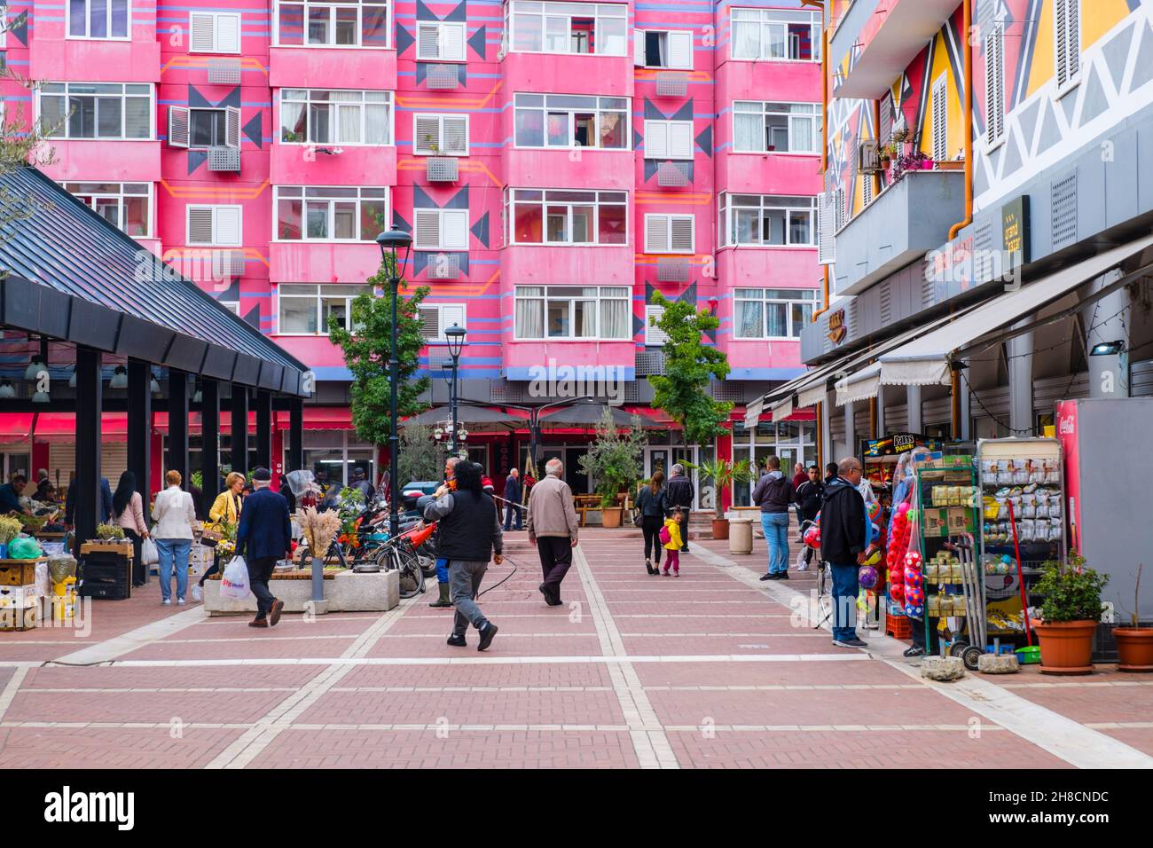Streets around Pazari i Ri, new bazaar, Tirana, Albania Stock Photo