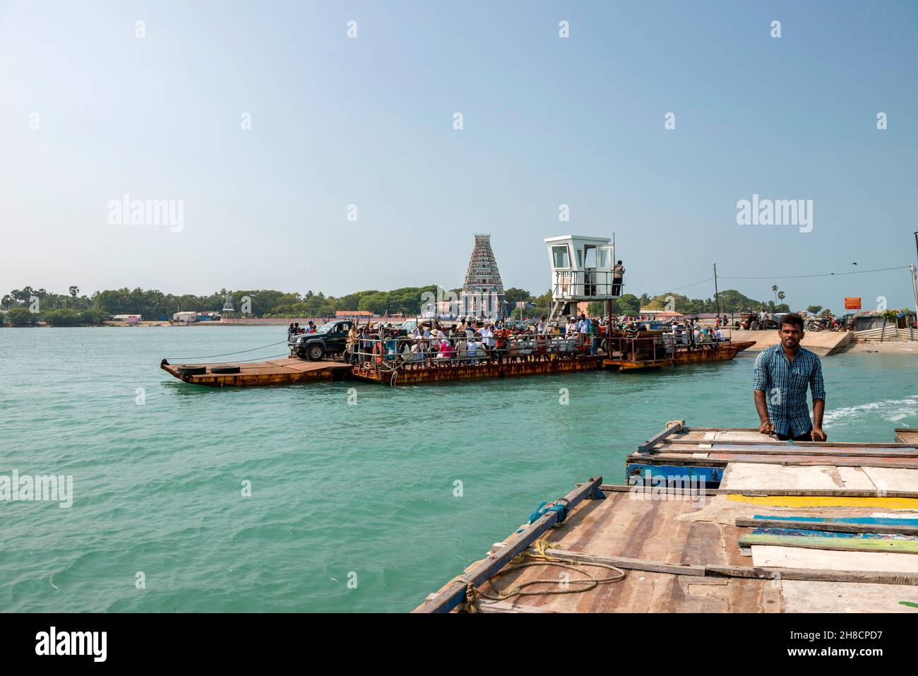 Sri Lanka, Northern Province, Province du Nord, Nördliche Provinz, Nainativu Island, bateau avec pèlerin, Boot mit Pilger, boat with pilgrim Stock Photo
