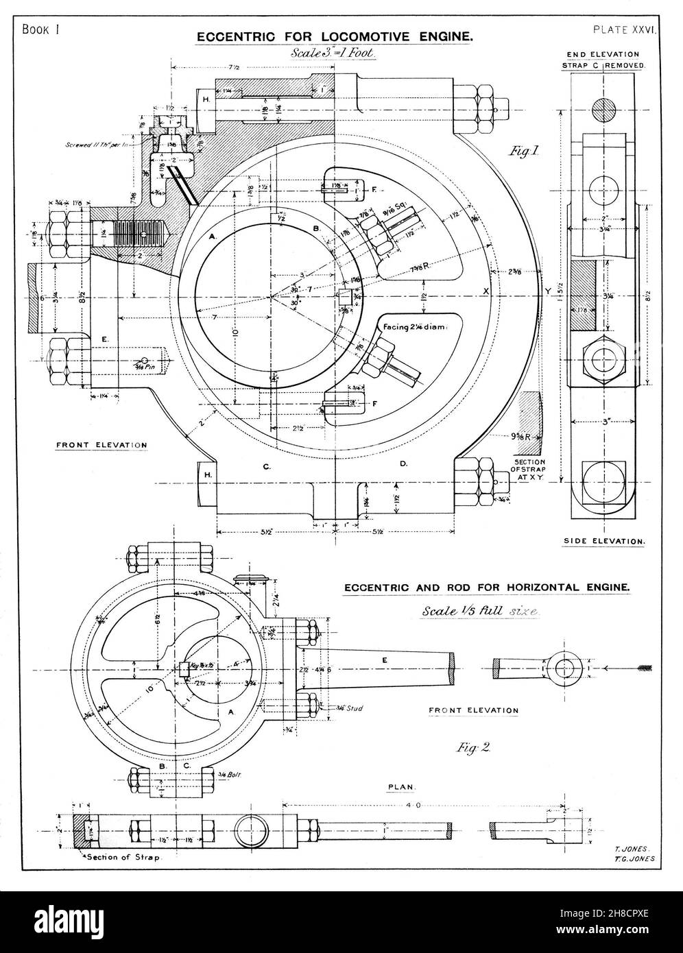Vintage drawing of a steam engine connecting rod eccentric from an ...