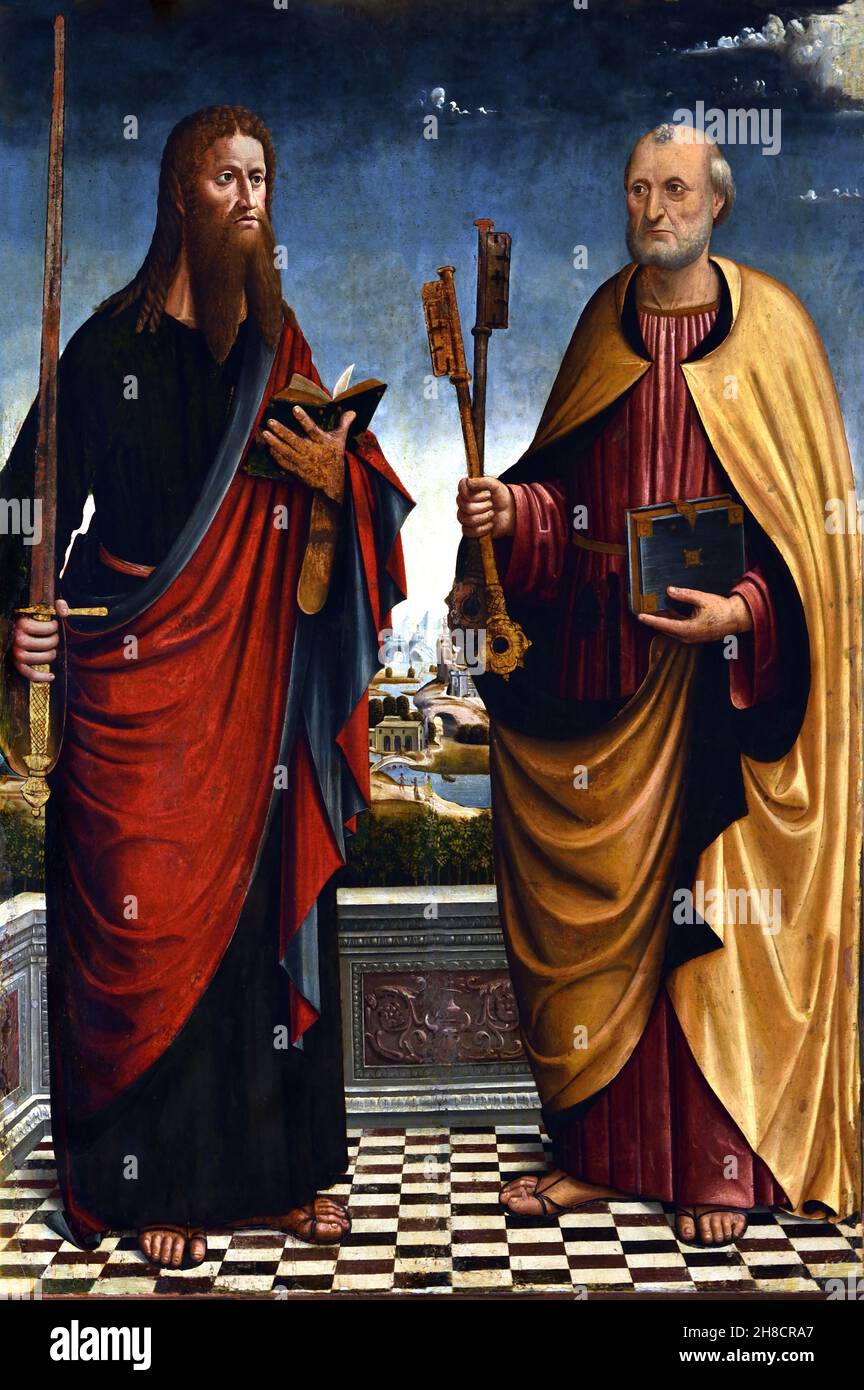 St Paul and St Peter by Giovanni Barbagelata, 1502-1503, Italy, Italian. Stock Photo