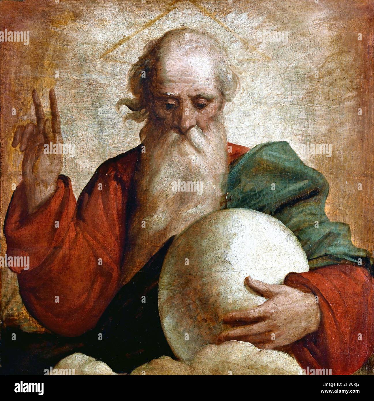 Benediction of God the Father by Luca Cambiaso 1527-1585  Italy, Italian. Museo Diocesano (Genoa, ) Luca Cambiaso also known , Luca Cambiasi , Luca Cangiagio , Cangiaxo Stock Photo